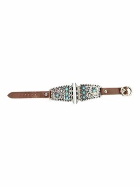 Brown Leather Watch Strap for Smartwatch with Turquoise Accent Conchos